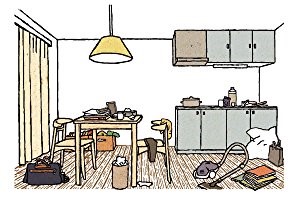 散らかっている部屋のイラスト